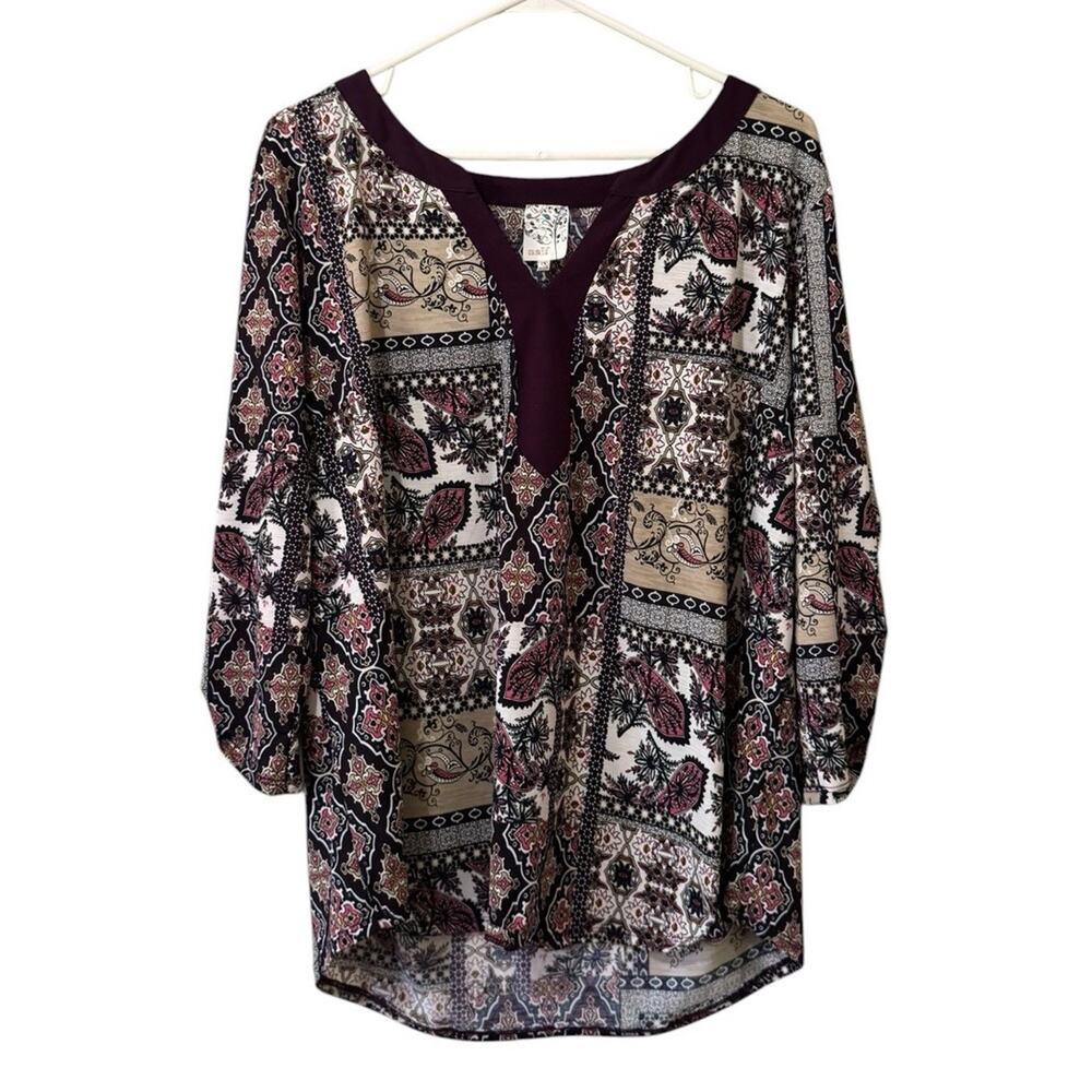 Naif Anthropologie Women Size 1X Lightweight Tunic Blouse Paisley Stretch V Neck